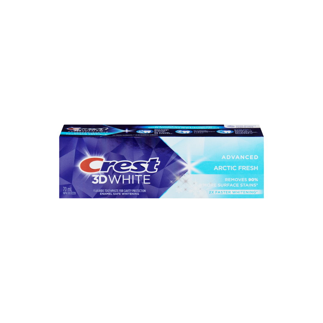 Crest CREST 3D WHITE 70ML ARCTIC FRESH ADVANCED REMOVES 90 % MORE SURFACE STAINS 2 X FASTER WHITENING FORMULA