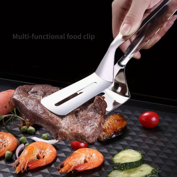 2-in-1 Stainless Steel Spatula Tongs – Multi-Functional Food Clip, Flip, Grip, and Serve with Absolute Precision