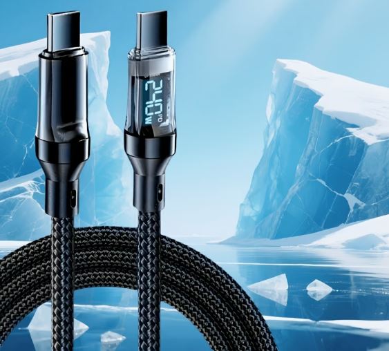 240W USB-C to USB-C Fast Charging Cable with LED Digital Display – Braided PD Charge Cord, 200cm