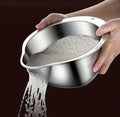 Stainless Steel Rice Washing Bowl with Drain Holes – Multipurpose Strainer Colander for Rice, Fruit & Vegetables