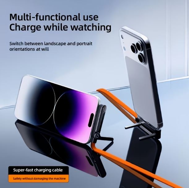 240W Foldable USB-C Fast Charging Cable with Phone Stand – Multi-Angle Rotating Holder, Braided Nylon Charging Cord