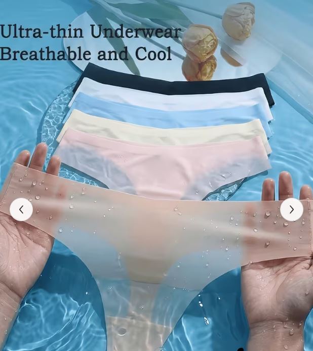 Pack of 6 Ultra-Thin Seamless Underwear – Breathable Ice Silk No-Show Thongs