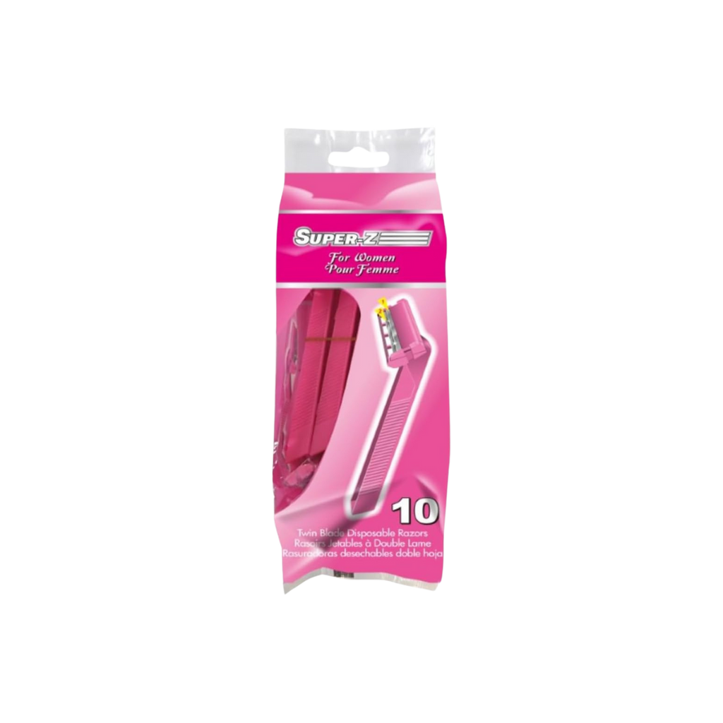 Super-Z SUPER-Z TWIN BLADE DISPOSIBLE RAZOR 10 PACK FOR WOMEN(PINK)