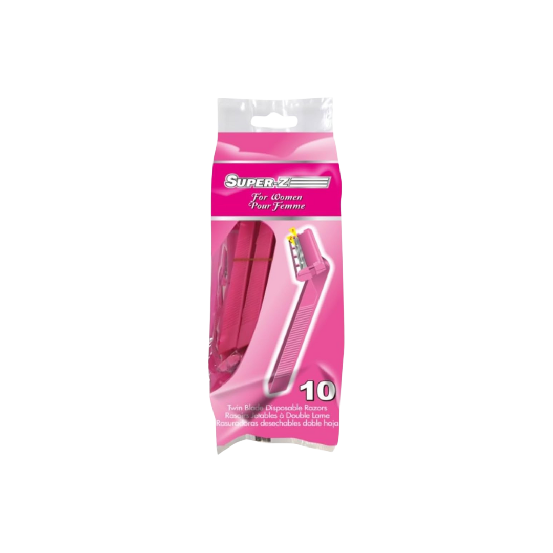 Super-Z SUPER-Z TWIN BLADE DISPOSIBLE RAZOR 10 PACK FOR WOMEN(PINK)