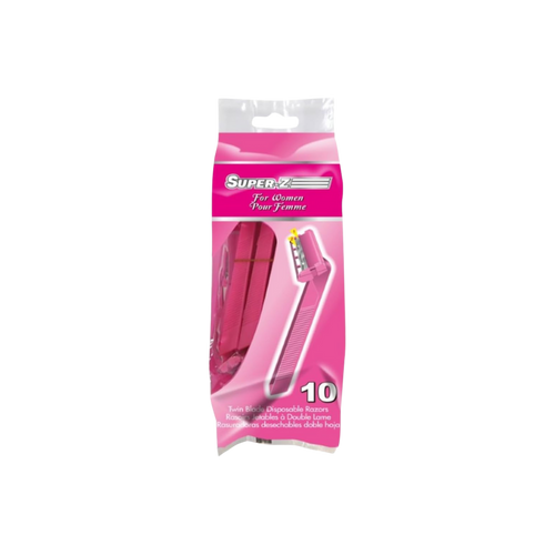 Super-Z SUPER-Z TWIN BLADE DISPOSIBLE RAZOR 10 PACK FOR WOMEN(PINK)