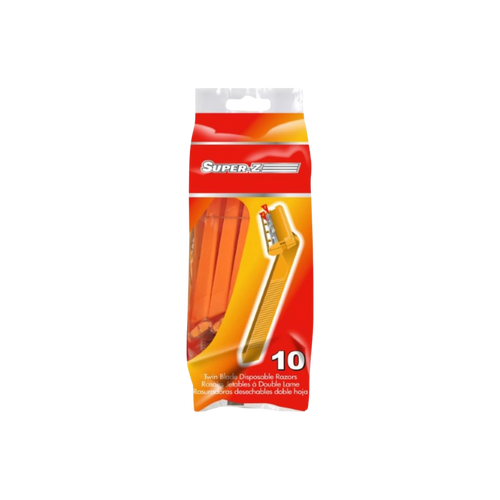 Super-Z SUPER-Z TWIN BLADE DISPOSIBLE RAZOR 10 PACK FOR MEN (ORANGE )