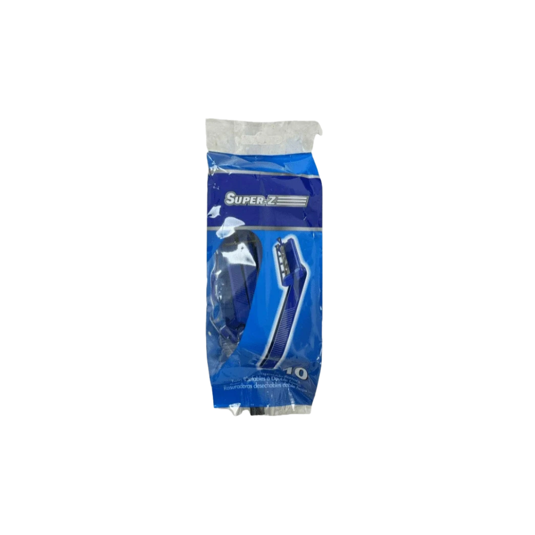 Super-Z SUPER-Z TWIN BLADE DISPOSIBLE RAZOR 10 PACK FOR MEN (BLUE )
