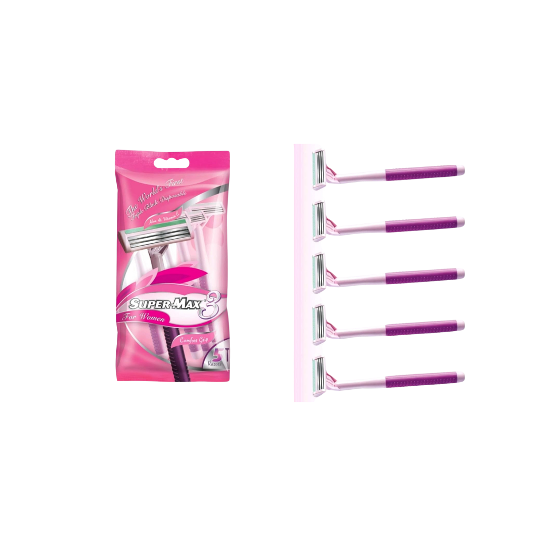 Supermax SUPERMAX WITH ALOE VERA AND VITAMIN E TRIPLE BLADE DISPOSIBLE ( 5 PACK FOR WOMEN)... - image 2