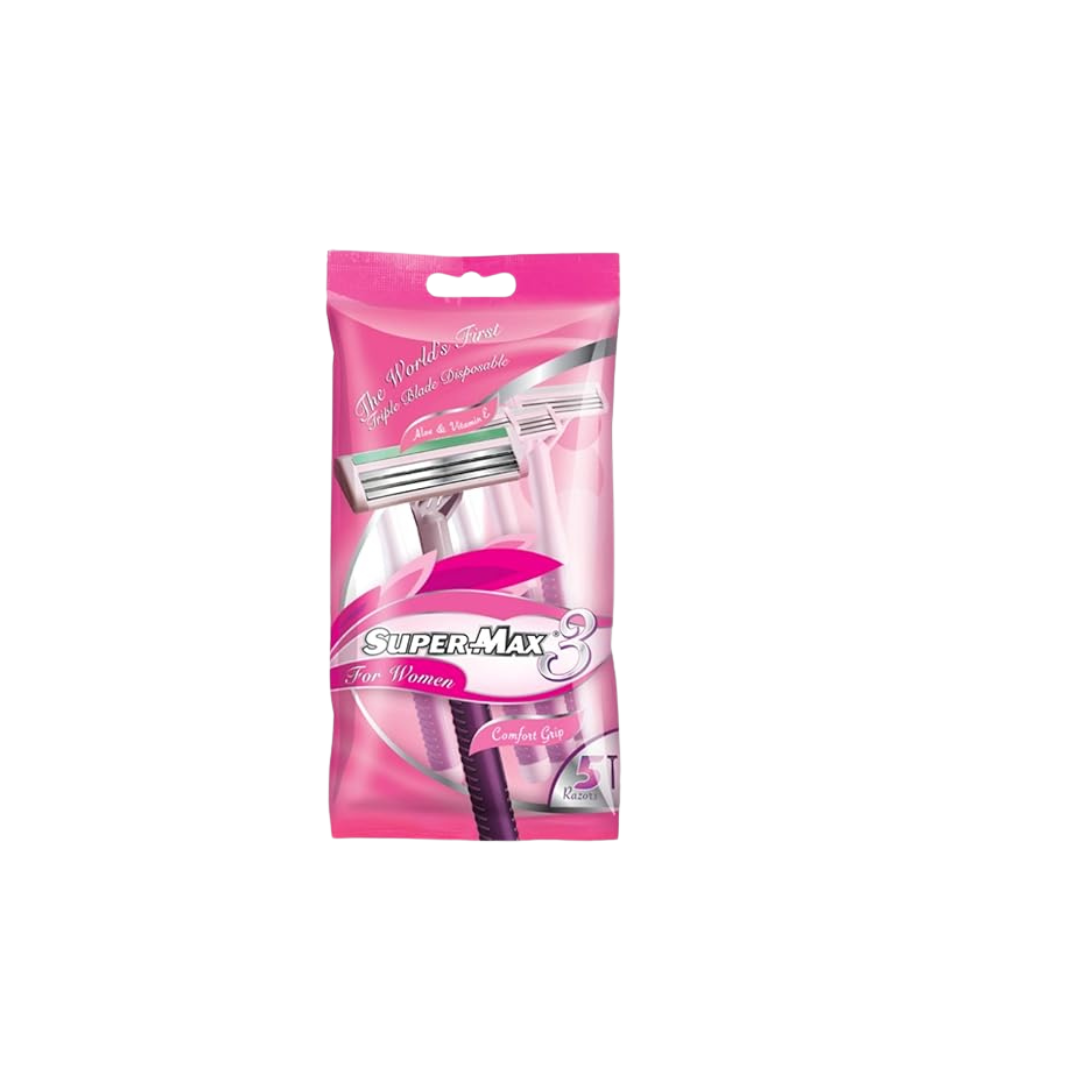 Supermax SUPERMAX WITH ALOE VERA AND VITAMIN E TRIPLE BLADE DISPOSIBLE ( 5 PACK FOR WOMEN)...
