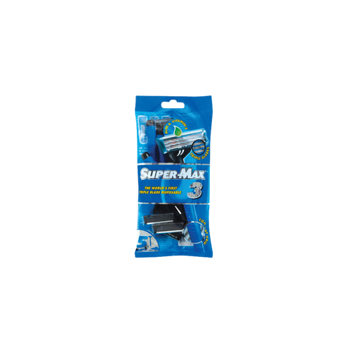 Supermax SUPERMAX TRIPLE BLADE DISPOSIBLE RAZOR WITH 5 PACK FOR MEN METAL HANDLE (BLUE)
