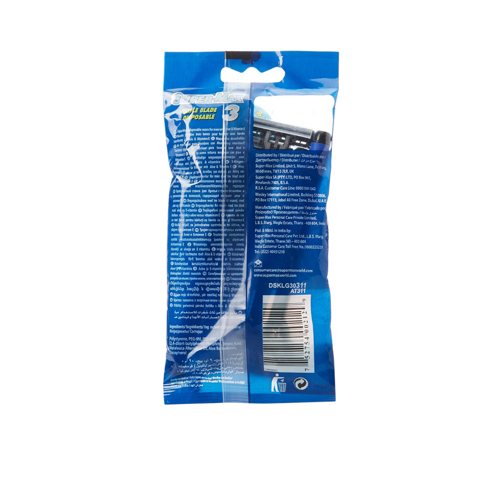 Supermax SUPERMAX TRIPLE BLADE DISPOSIBLE RAZOR WITH 5 PACK FOR MEN METAL HANDLE (BLUE) - image 2