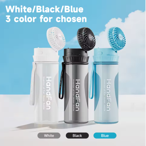 2-in-1 Water Bottle with Built-In Foldable Fan, Portable Dual-Drinking Cooling Fan Water Bottle, Hidden Fold-Out Fans, Sports Water Bottles for Office Travel Gym & Outdoor