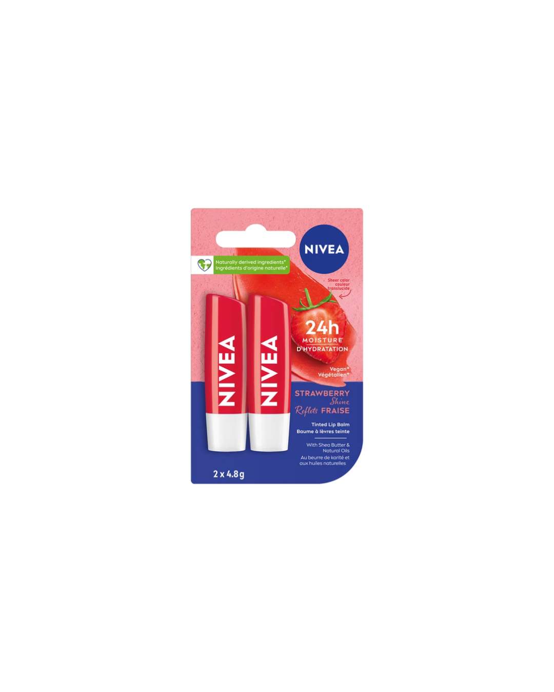 Nivea NIVEA Strawberry Shine Lip Balm, Tinted lip balm with glossy colour, Provides 24hr hydration, Lip moisturizer for dry lips, (2 x 4.8g)
