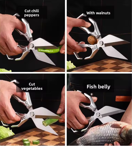 Multifunctional Heavy-Duty Kitchen Shears, 2026 New Heavy Duty Kitchen Scissors for Food with Ergonomic Handle, Sharp Stainless Poultry Scissors for Chicken, Meat (Silver) High Carbon stainless steel heavy duty poultry kitchen scissors, dish washer safe